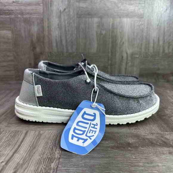 Hey Dude Wendy Metallic Sparkle Women's size 6 Grey Slip On Shoes - Picture 1 of 8